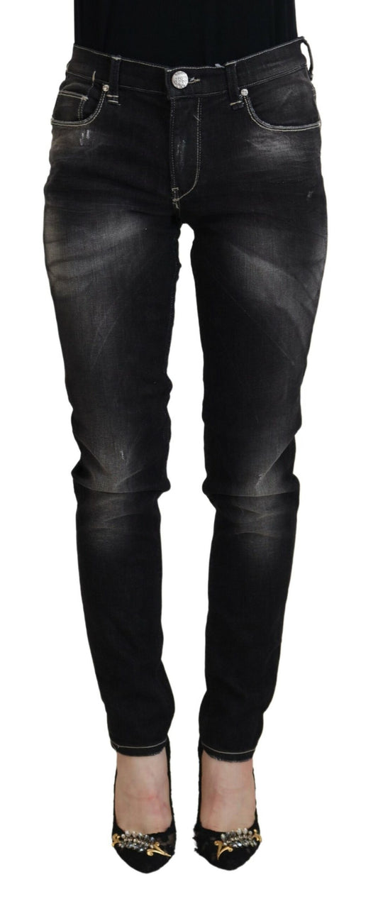 Acht Elegante Tapered-Jeans in Schwarz mit mittlerer Taille