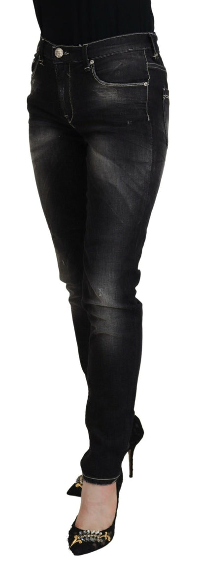 Acht Elegante Tapered-Jeans in Schwarz mit mittlerer Taille