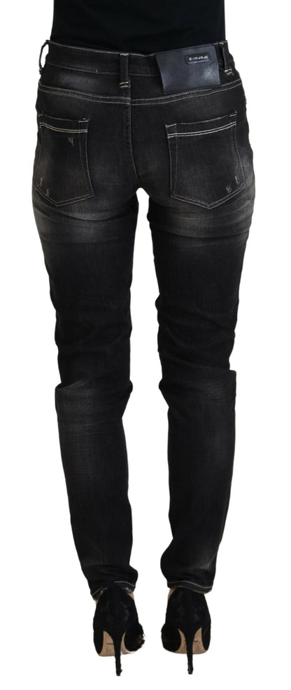 Acht Elegante Tapered-Jeans in Schwarz mit mittlerer Taille