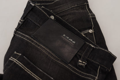 Acht Elegante Tapered-Jeans in Schwarz mit mittlerer Taille