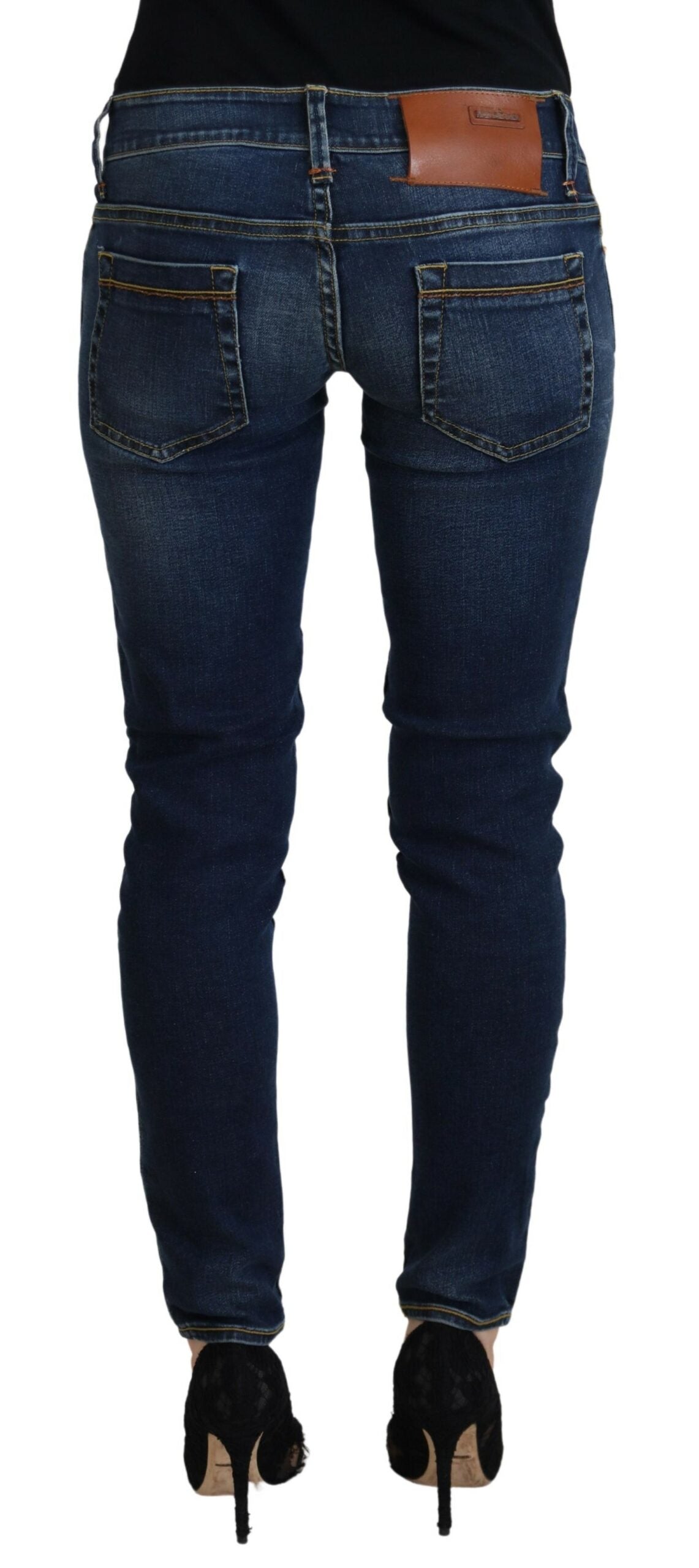 Jeans casual da donna skinny a vita bassa in cotone blu