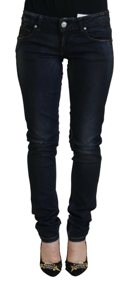 Jeans casual da donna slim fit a vita bassa in cotone blu