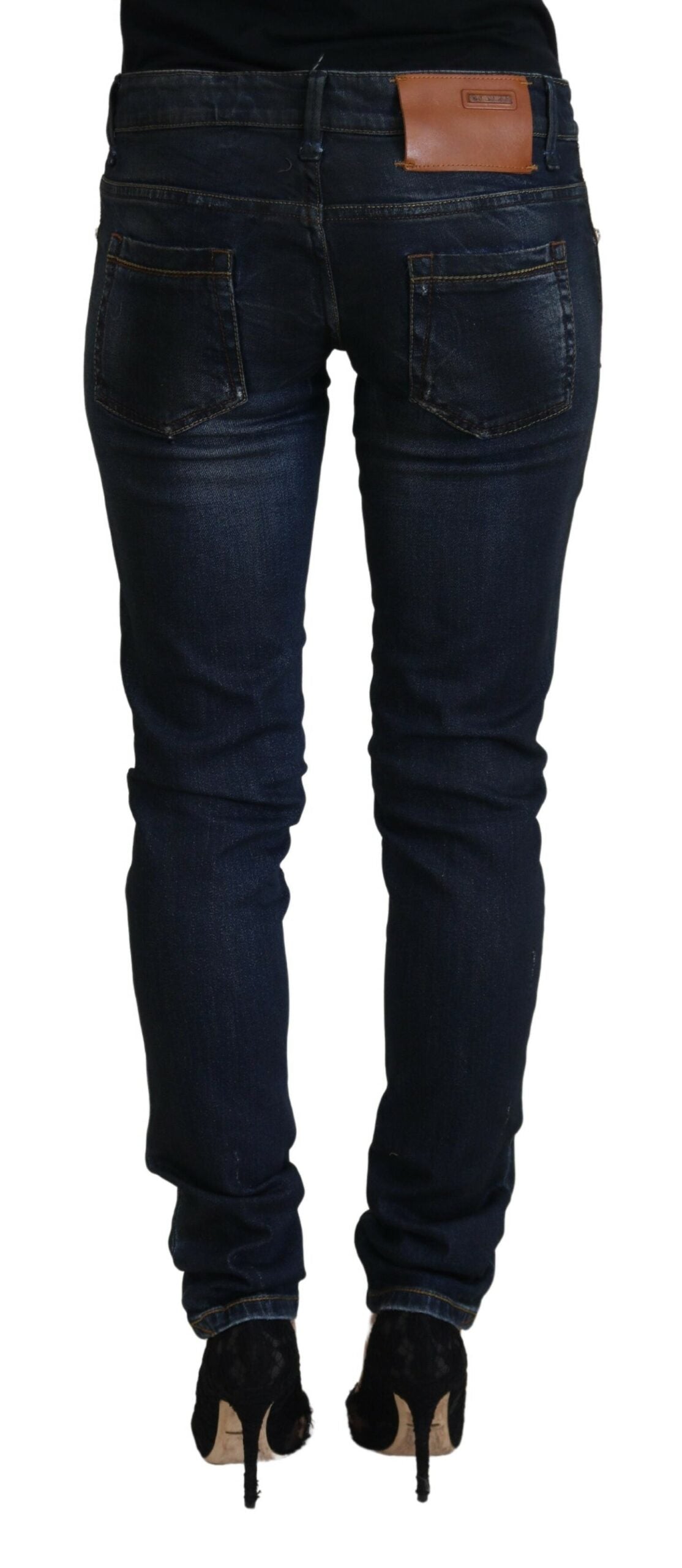 Jeans casual da donna slim fit a vita bassa in cotone blu