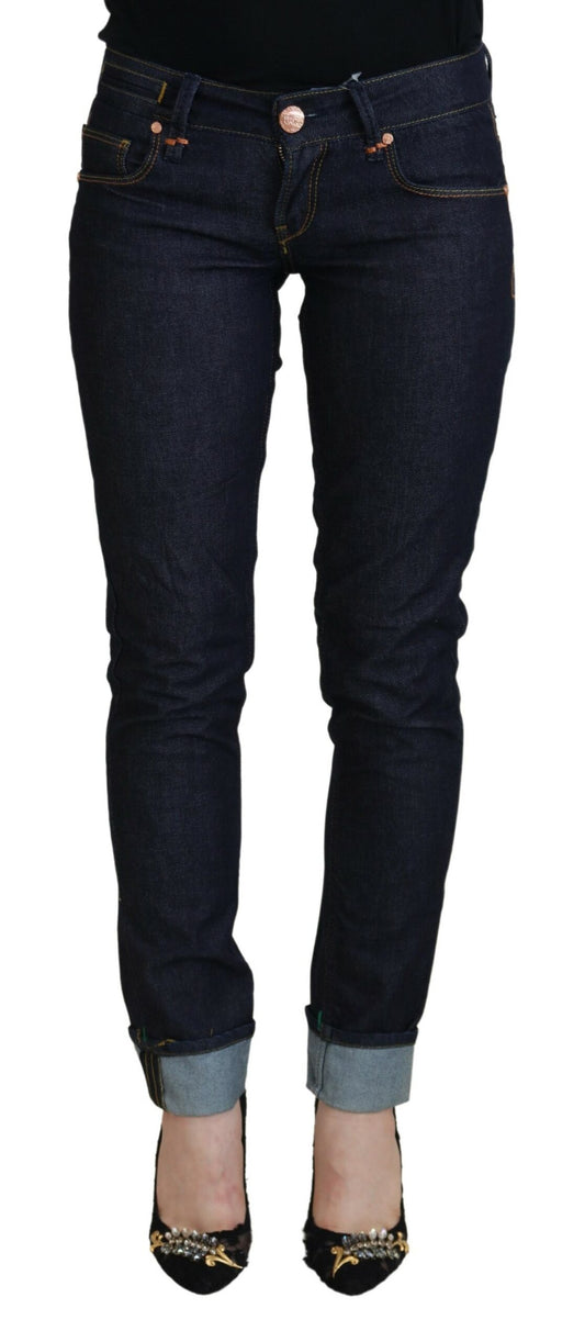 Jeans casual da donna slim fit a vita bassa in cotone blu