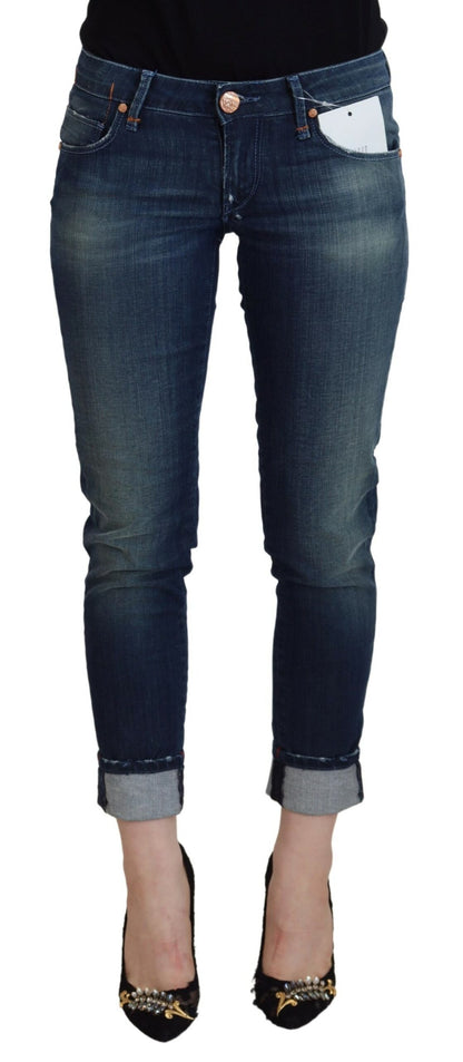 Jeans denim casual da donna slim fit in cotone blu