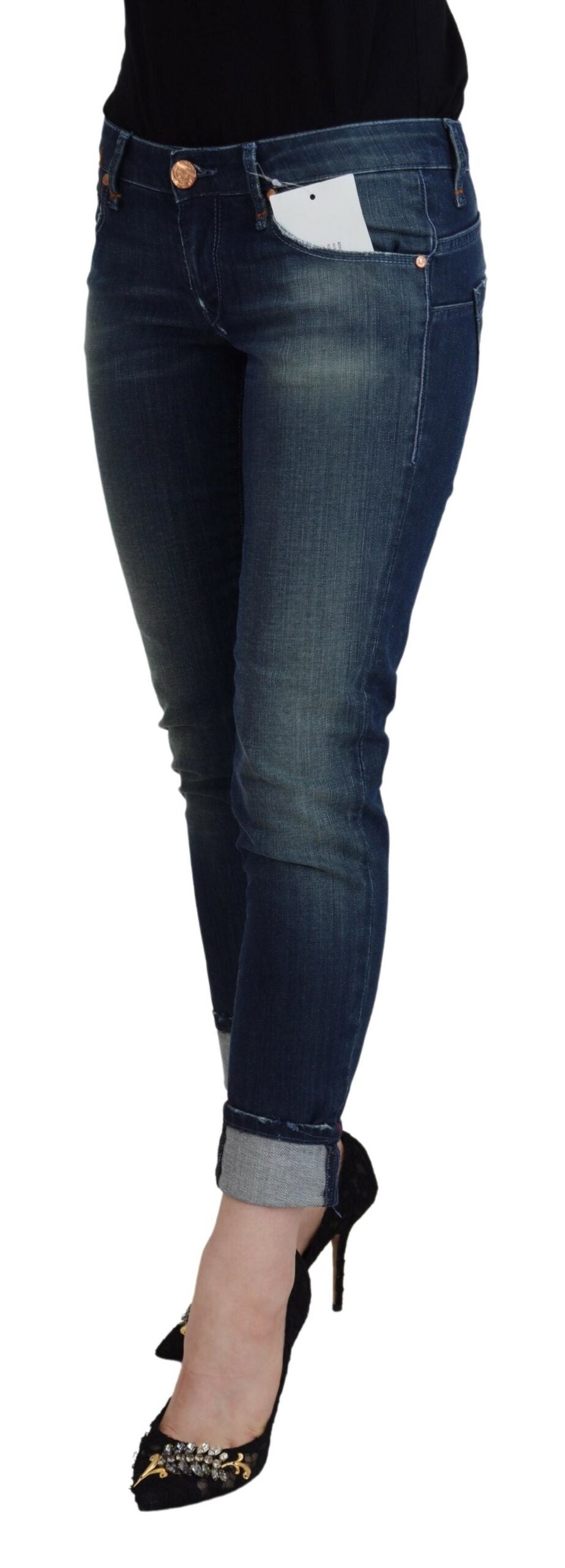 Jeans denim casual da donna slim fit in cotone blu