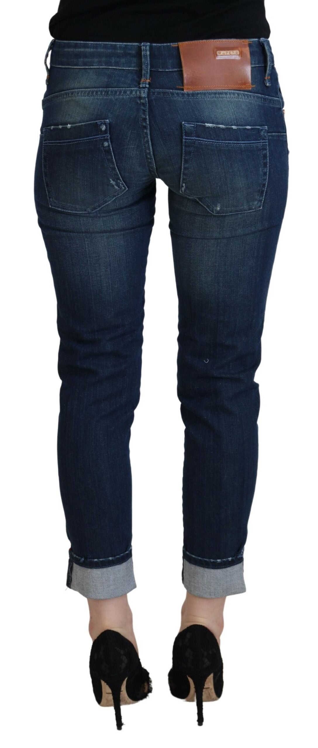 Jeans denim casual da donna slim fit in cotone blu