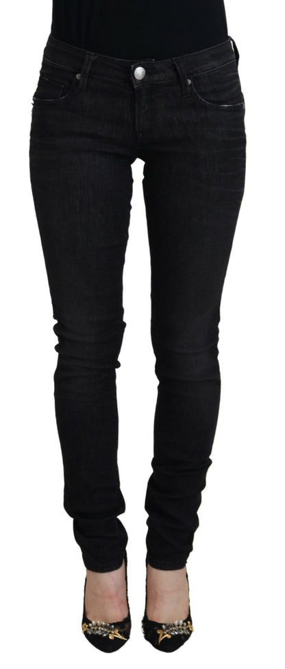 Jeans casual in denim da donna slim fit in cotone nero