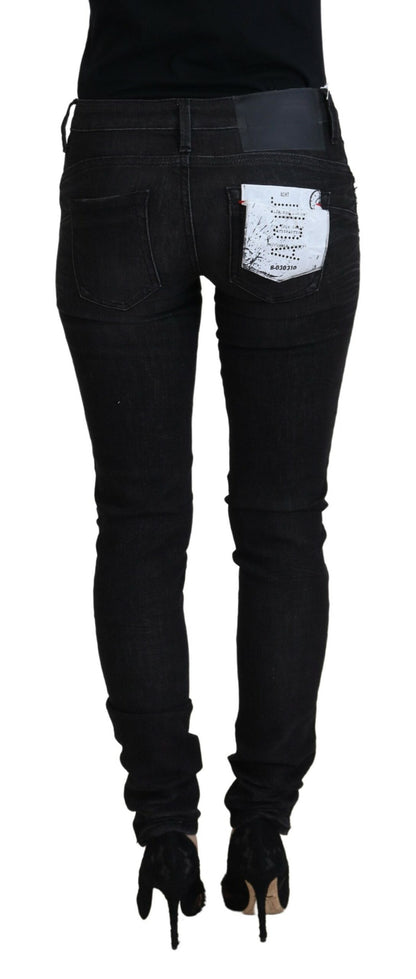 Jeans casual in denim da donna slim fit in cotone nero