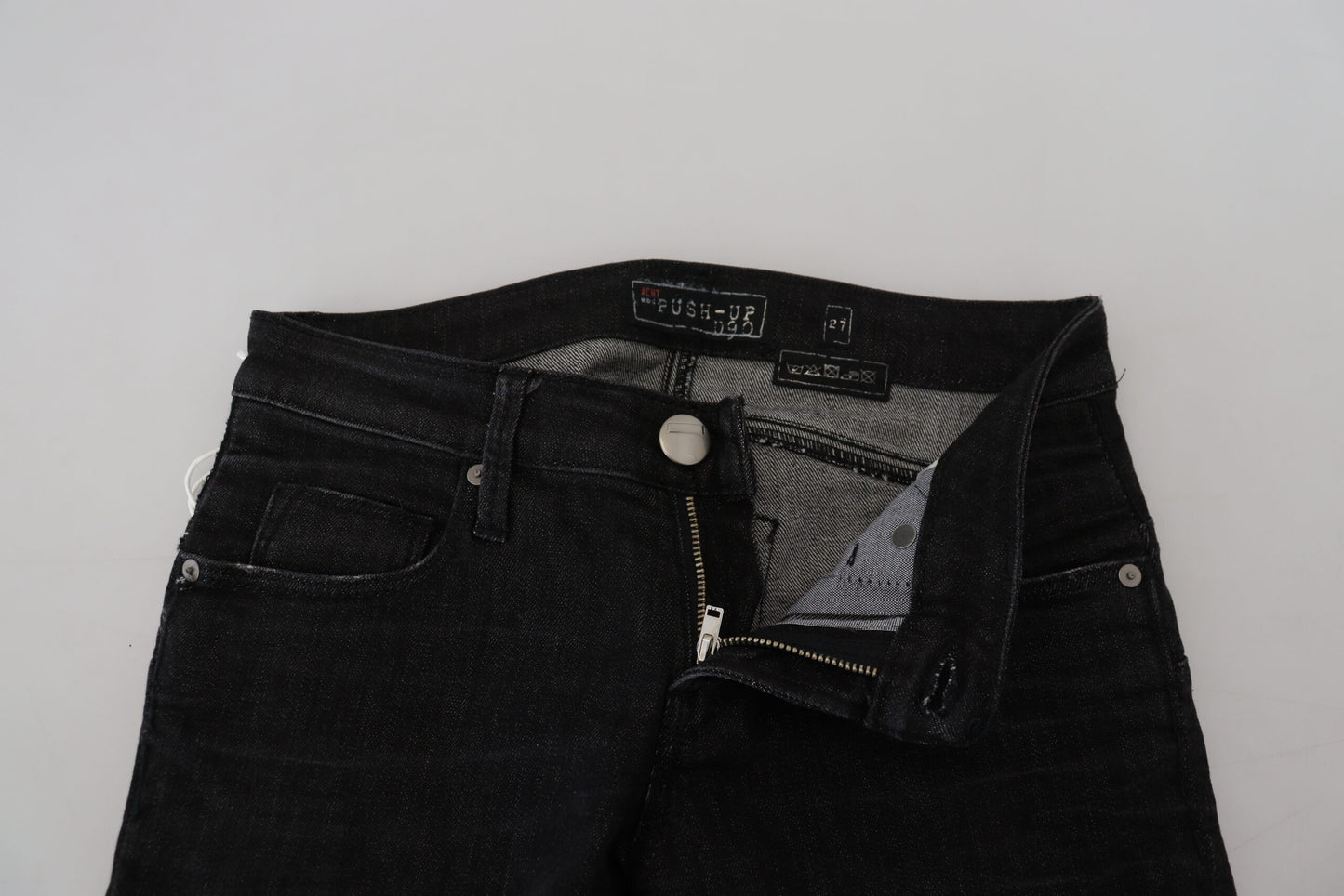 Jeans casual in denim da donna slim fit in cotone nero