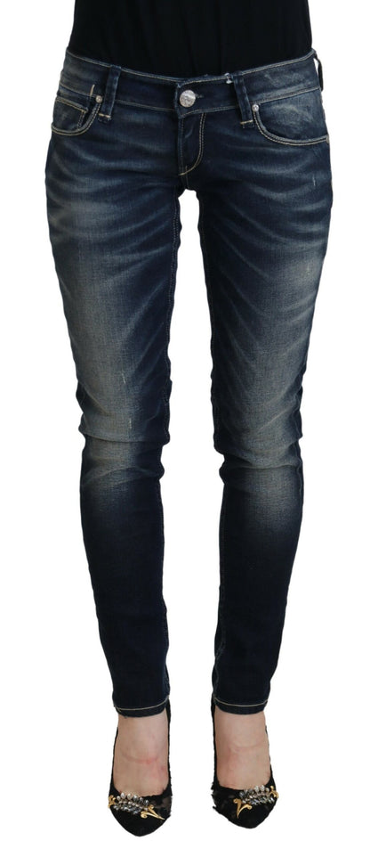 Jeans denim da donna slim fit in cotone lavato blu