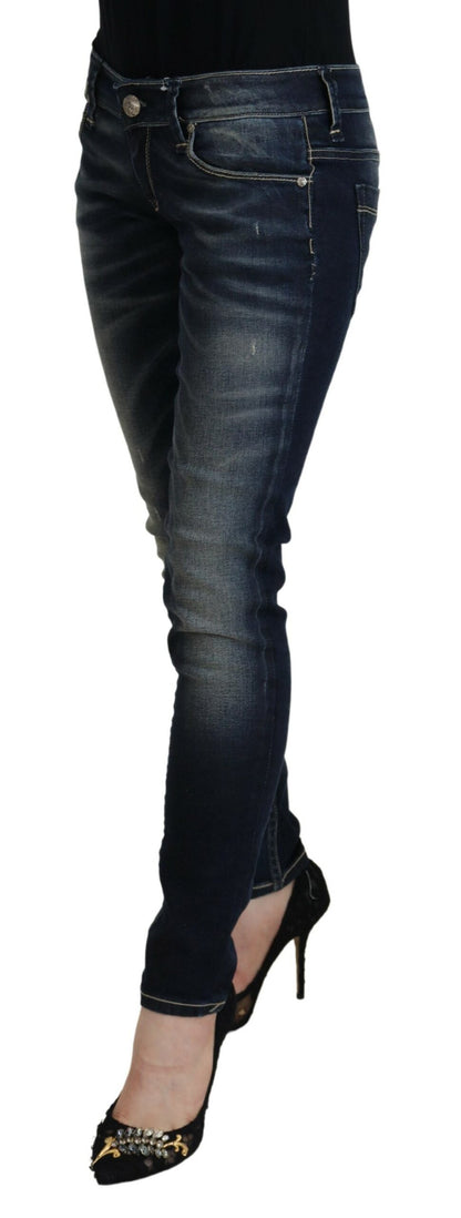 Jeans denim da donna slim fit in cotone lavato blu