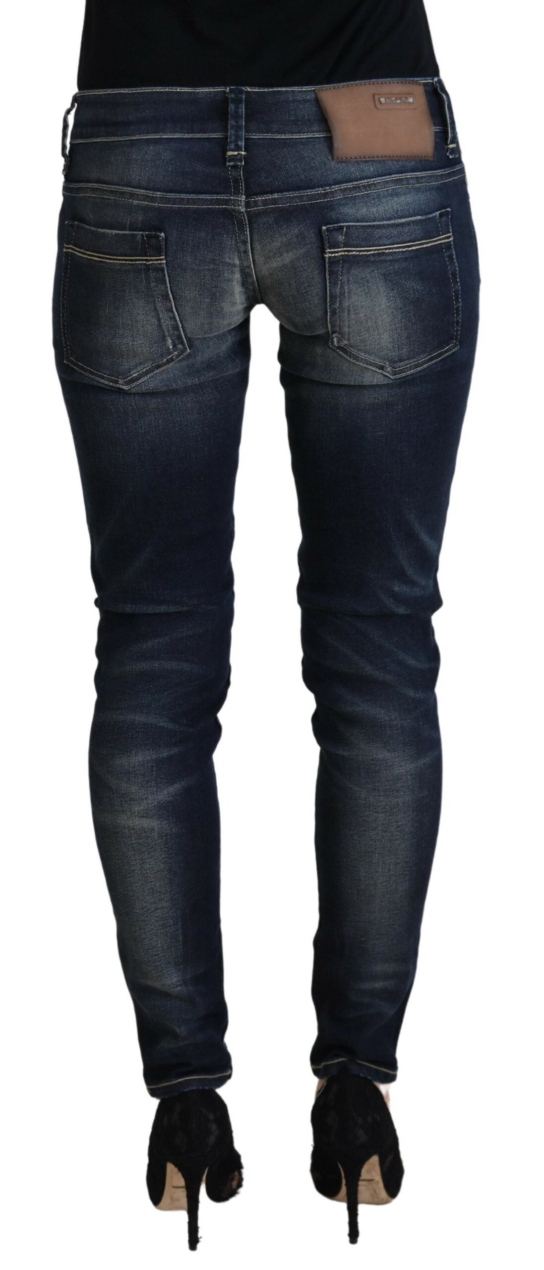 Jeans denim da donna slim fit in cotone lavato blu