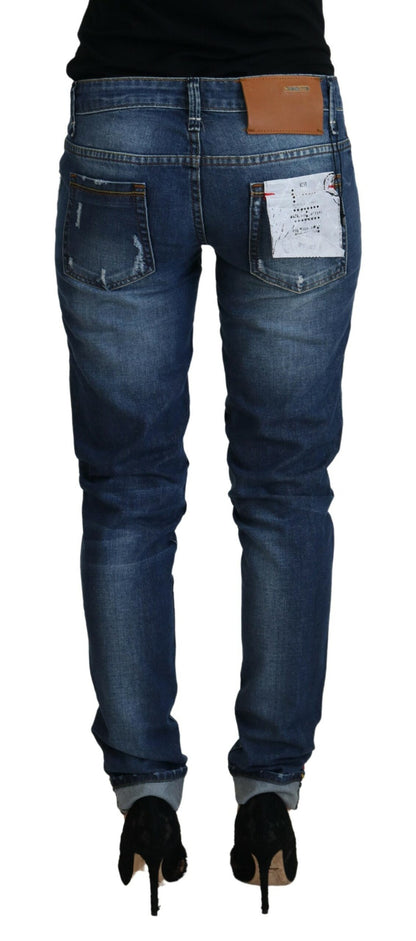 Acht Elegante, blau verwaschene Skinny Jeans mit niedriger Taille