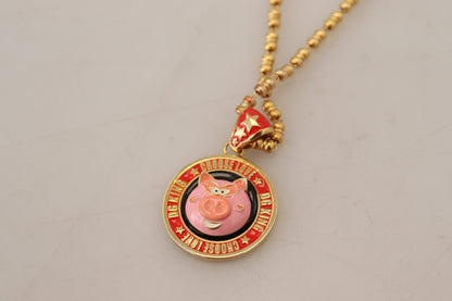 Collana con logo pendente SUPER PIG a catena in ottone dorato