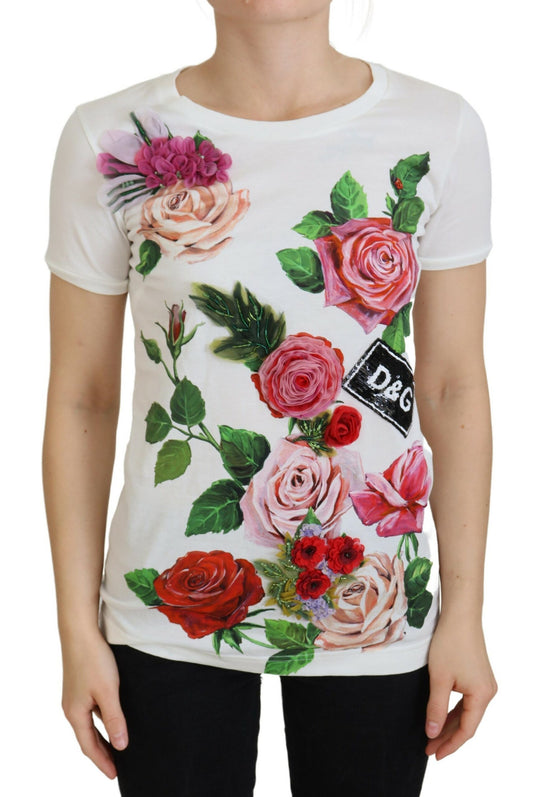 Dolce &amp; Gabbana Elegantes mehrfarbiges Baumwoll-T-Shirt mit Rosen-Print