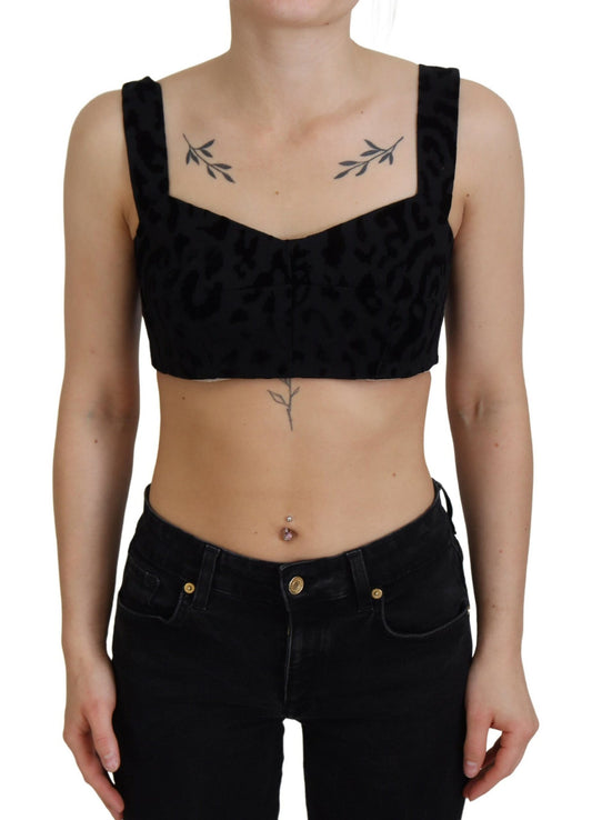 Top con reggiseno a corsetto bustier corto leopardato nero