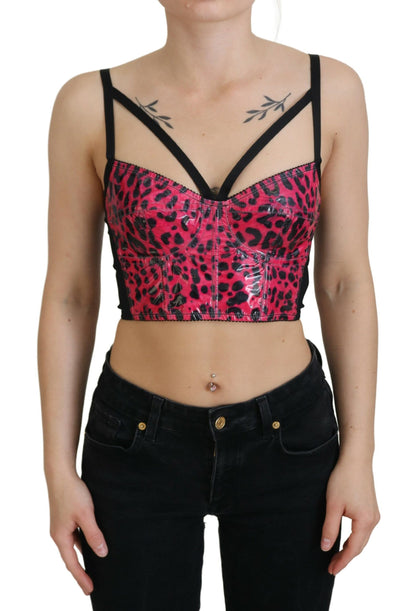 Top corsetto bustier corto con stampa leopardata rosa