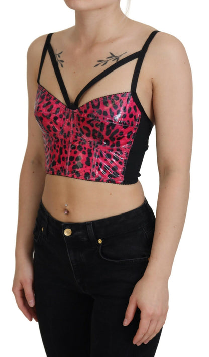 Top corsetto bustier corto con stampa leopardata rosa