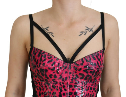 Top corsetto bustier corto con stampa leopardata rosa