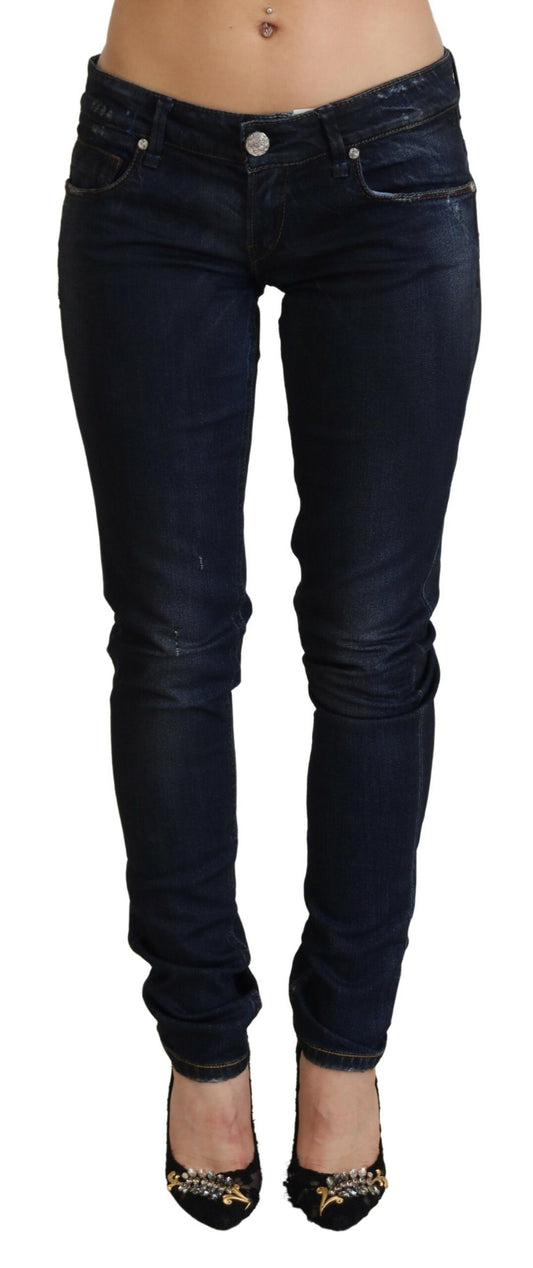 Jeans denim da donna slim fit a vita bassa blu