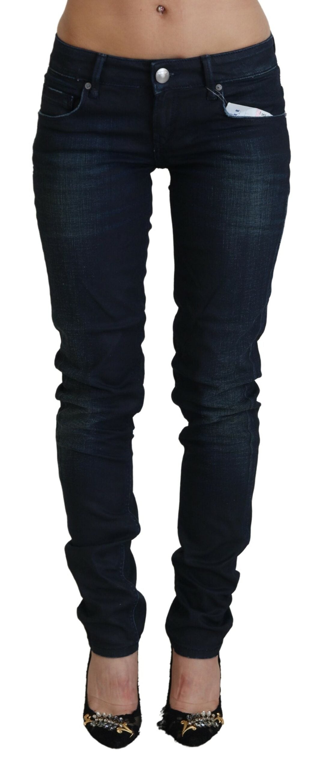 Jeans denim da donna slim fit a vita bassa blu