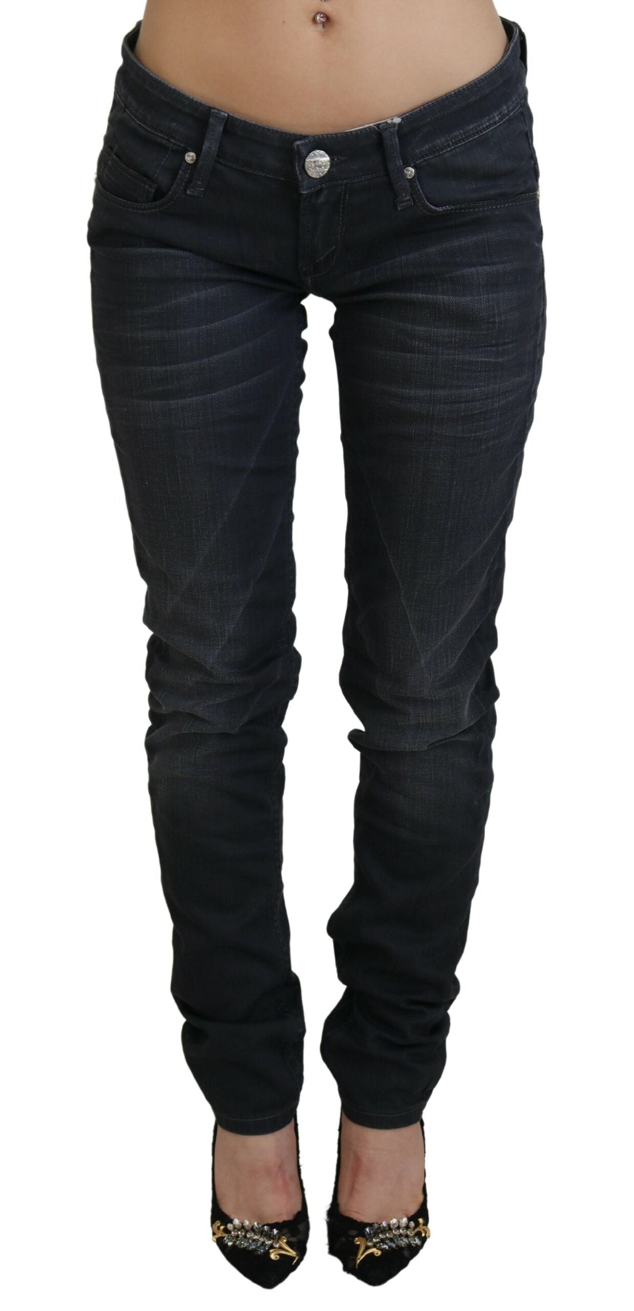 Jeans in denim di cotone slim fit a vita bassa lavati neri