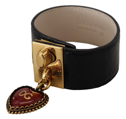 Bracciale portachiavi DG Heart in pelle Dauphine nera