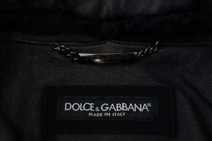 Dolce &amp; Gabbana Schicke schwarze Lederjacke mit Seidenfutter