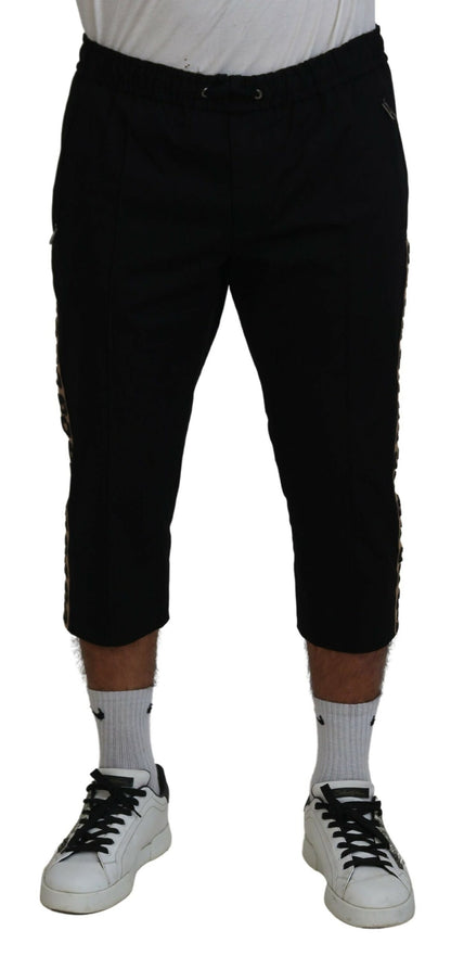 Pantaloni cropped con logo DG in vita elastica in cotone nero