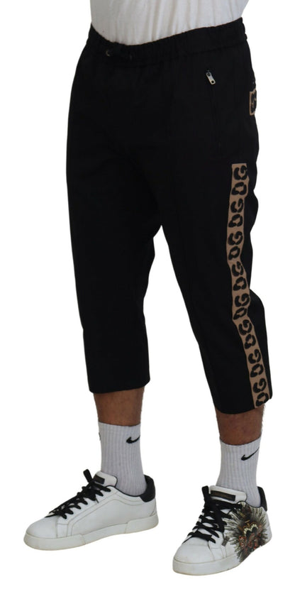 Pantaloni cropped con logo DG in vita elastica in cotone nero