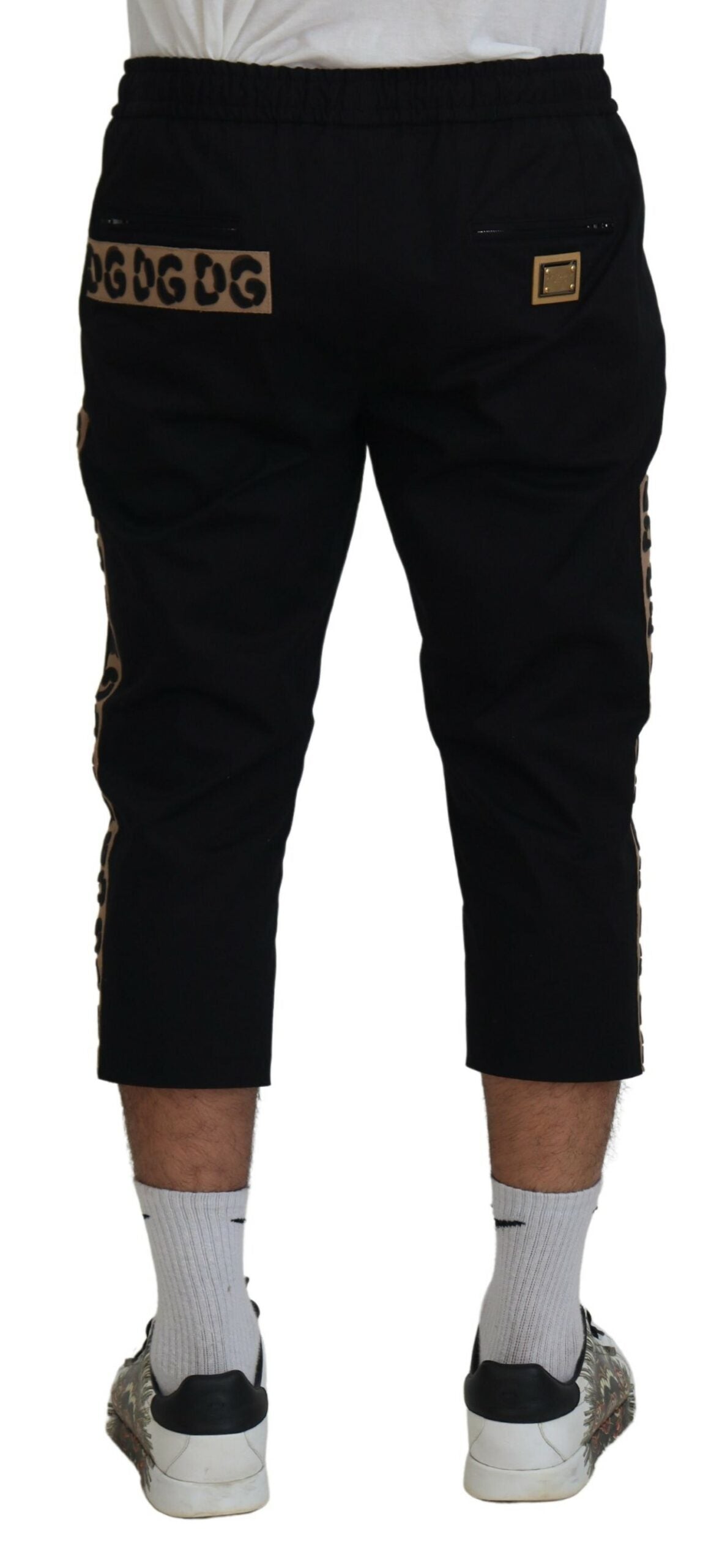 Pantaloni cropped con logo DG in vita elastica in cotone nero