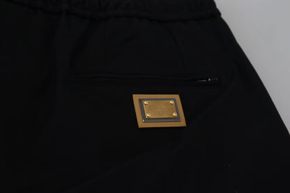 Pantaloni cropped con logo DG in vita elastica in cotone nero