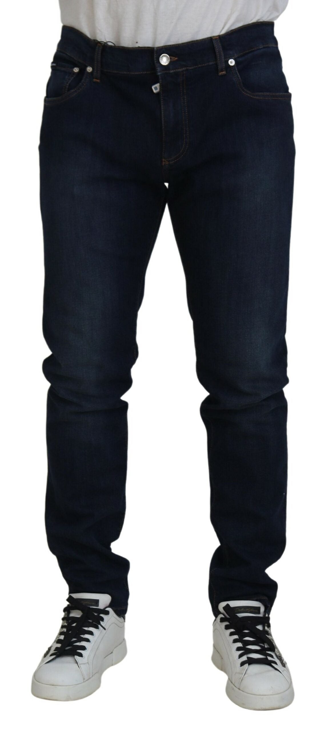 Jeans skinny in denim stretch di cotone blu scuro