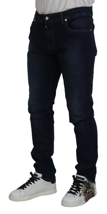 Jeans skinny in denim stretch di cotone blu scuro