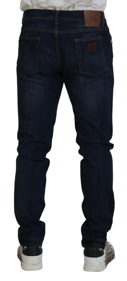 Jeans skinny in denim stretch di cotone blu scuro