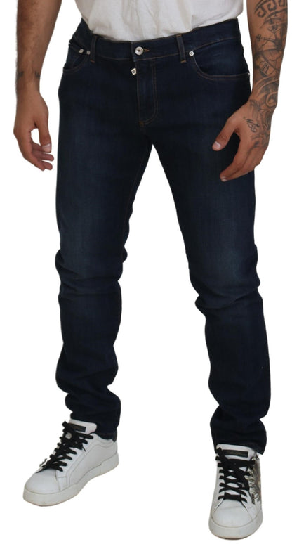 Jeans skinny in denim stretch di cotone blu scuro