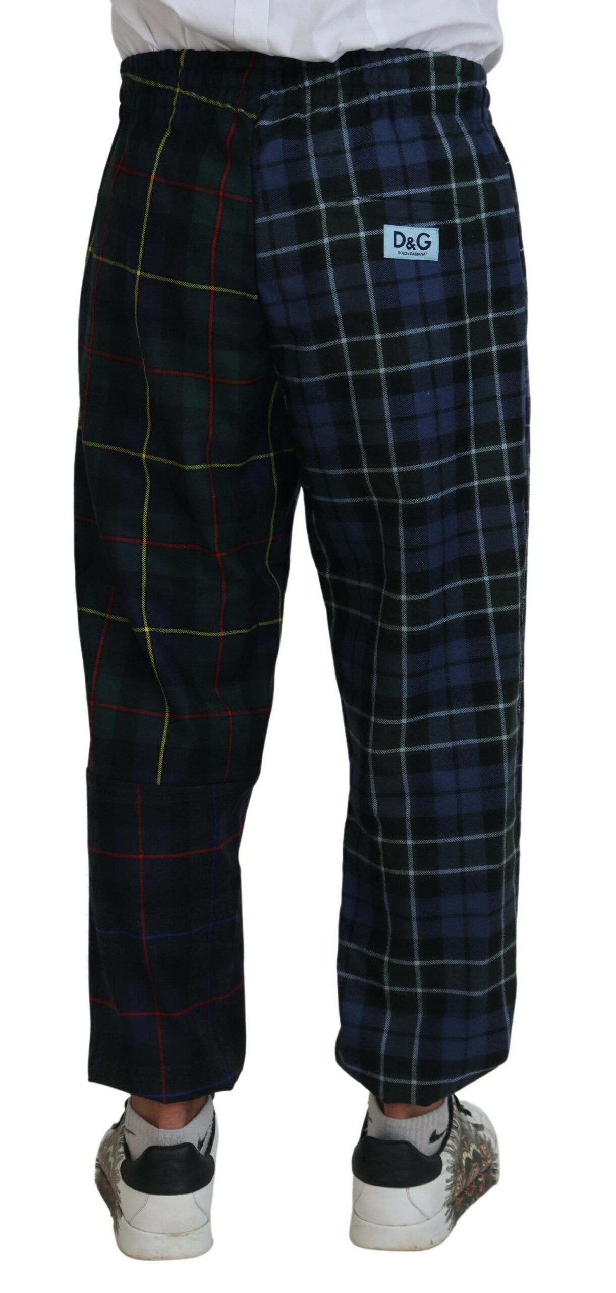 Pantaloni jogger da uomo in lana a quadri multicolor