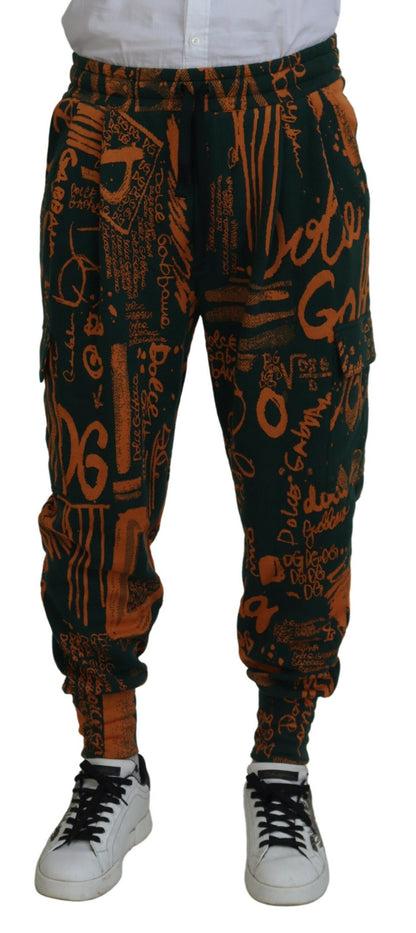 Pantaloni jogger cargo in seta con stampa logo multicolore