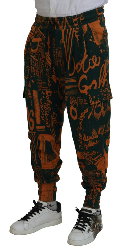 Pantaloni jogger cargo in seta con stampa logo multicolore