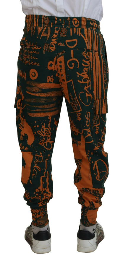 Pantaloni jogger cargo in seta con stampa logo multicolore