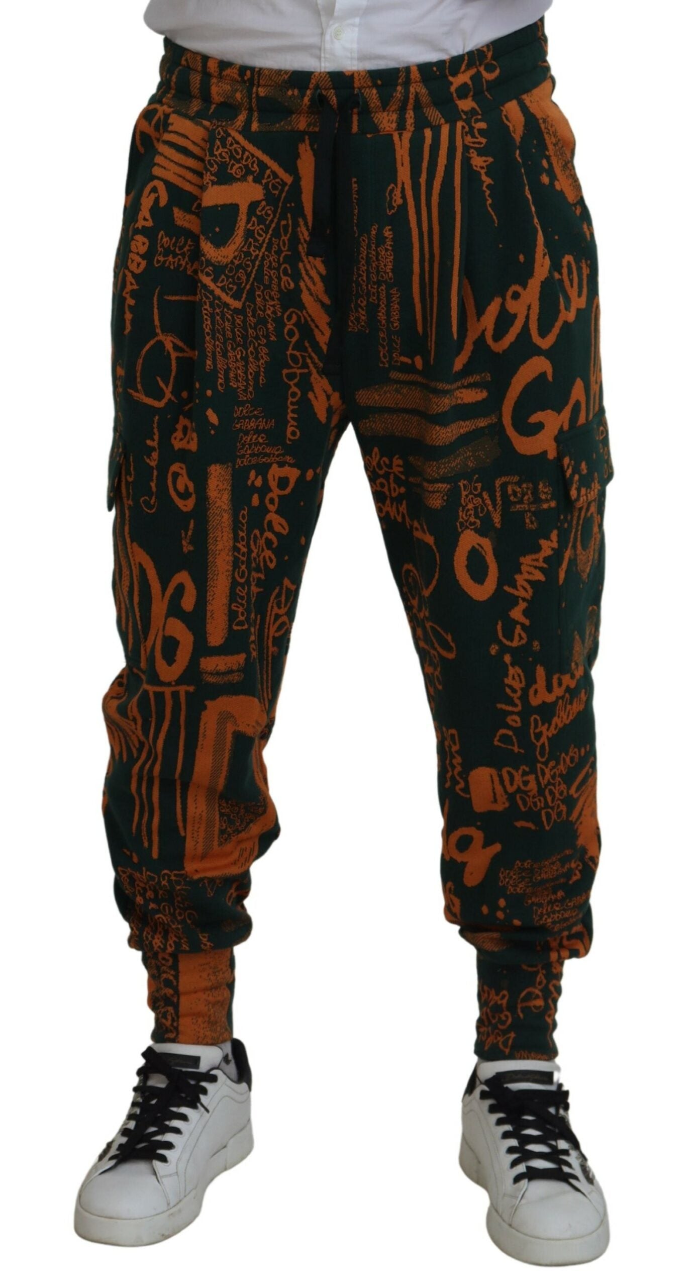 Pantaloni jogger cargo in seta con stampa logo multicolore