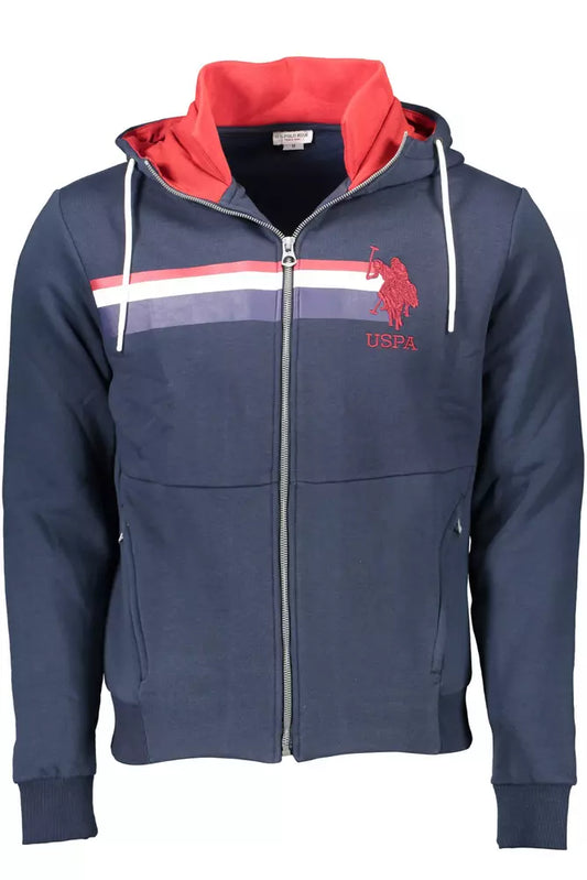 US POLO ASSN. Schickes blaues Sweatshirt mit Kapuze und Reißverschluss – besticktes Detail