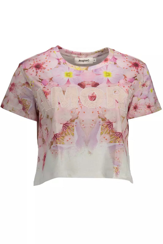 Desigual – Schickes, rosa besticktes Baumwoll-T-Shirt