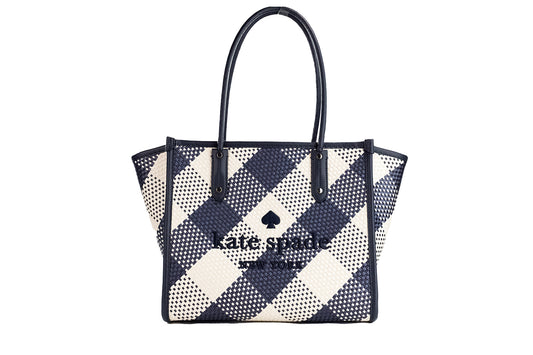 Kate Spade Ella Gingham Blazer Blau Übergroße gewebte Schultertasche