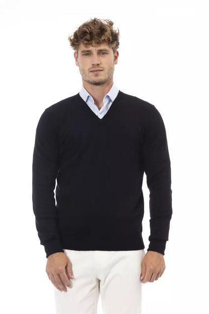 Alpha Studio Black Wool Men Sweater