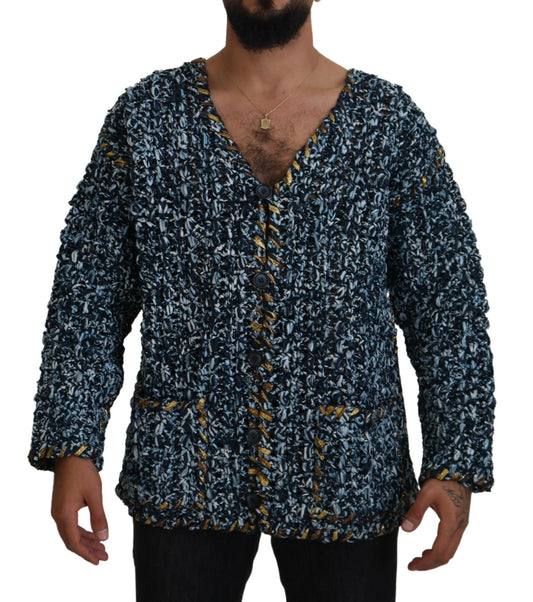 Dolce &amp; Gabbana Eleganter blauer Cardigan-Pullover mit V-Ausschnitt