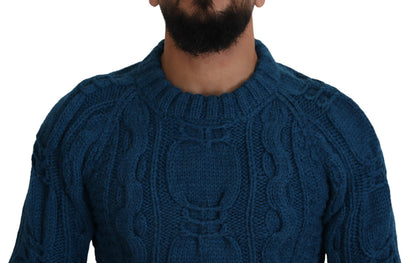 Maglione pullover in lana e alpaca lavorata a maglia blu