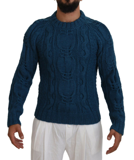 Dolce &amp; Gabbana Eleganter blauer Pullover mit Rundhalsausschnitt