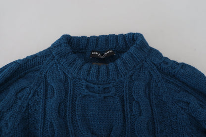 Maglione pullover in lana e alpaca lavorata a maglia blu